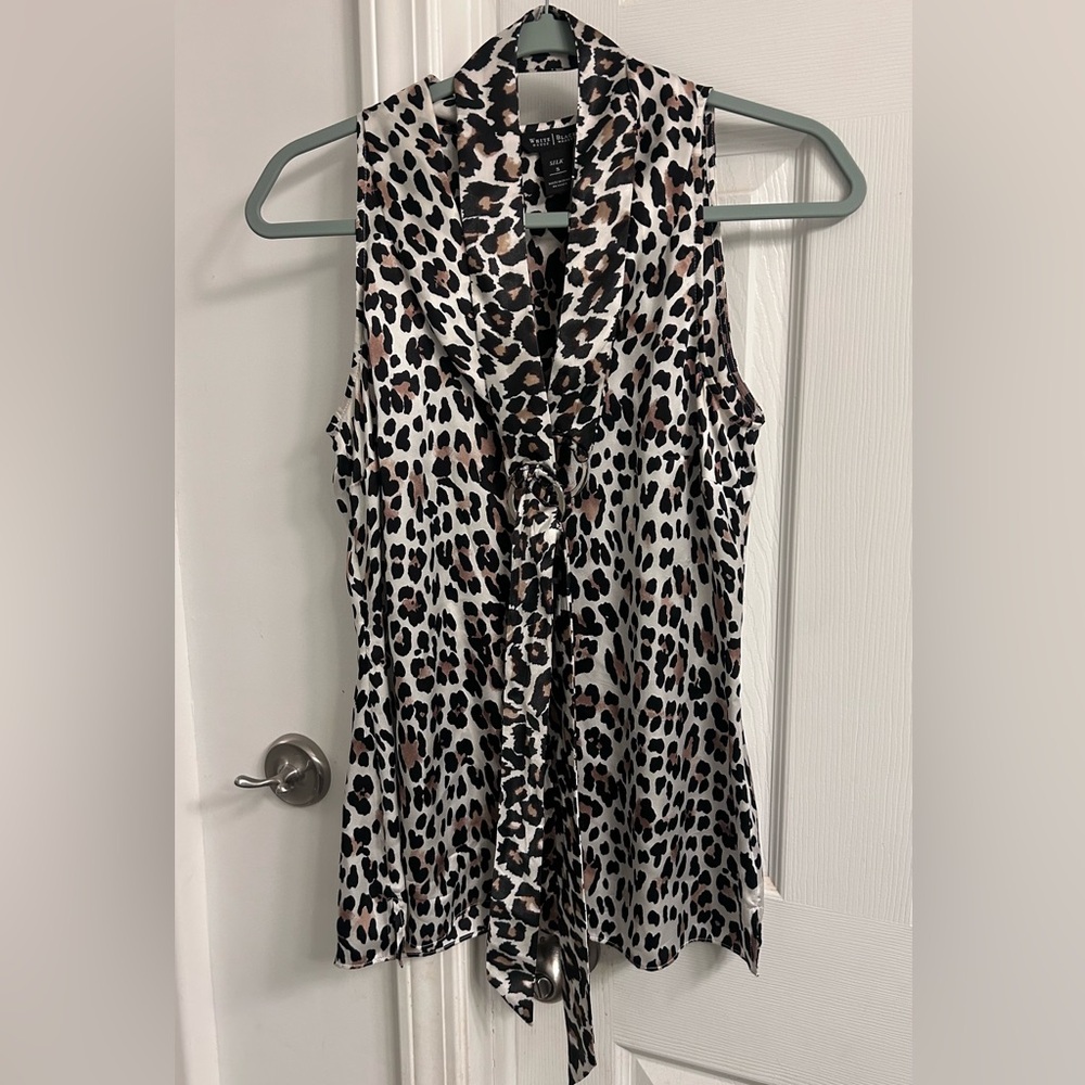 Sleeveless Leopard Print V-Neck Top - Neutral Brown/Black